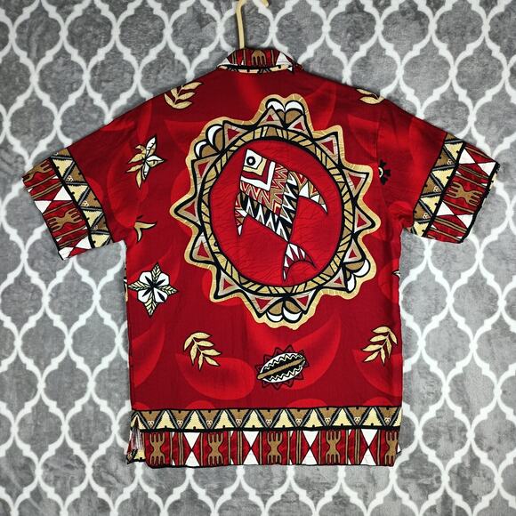 Kai Veikau Shirt Men Size M Red Tribal Print Button Front Fiji - Picture 3 of 13